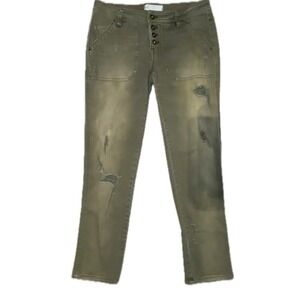 Free‎ People Olive Green Cargo Distressed Button Fly Jeans Womens Size 0